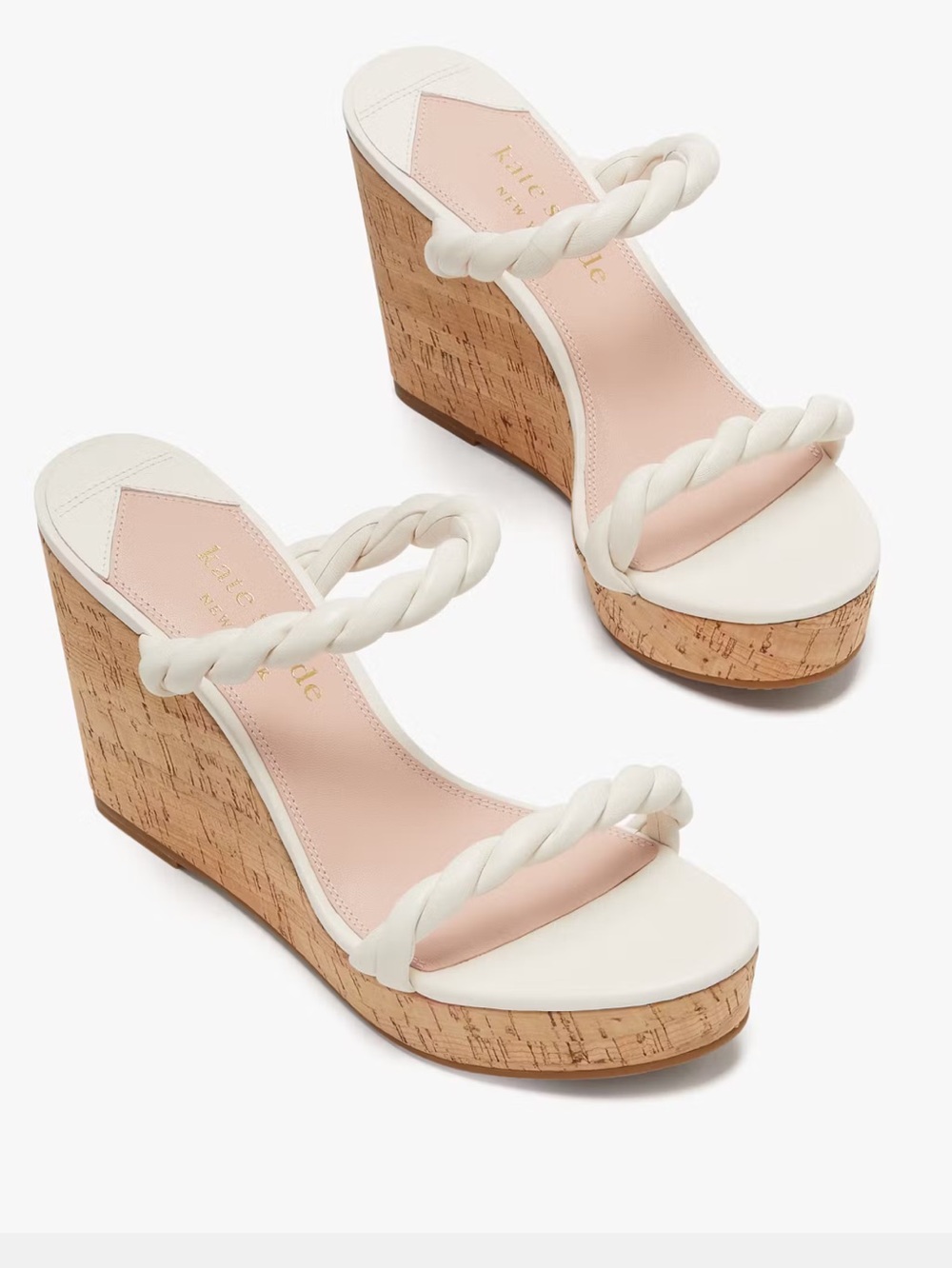 Kate Spade Nina White Braided Cork Wedge Slip-on Sandals - Size 8.5